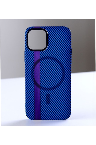 Merci Iphone Uyumlu 14 Pro Uyumlu Carbon Line Magsafe Destekli Kılıf Mavi