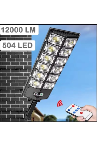 12000 Lümen 504 Led Güneş Enerjili Hareket Sensörlü Kumandalı Bahçe Sokak Garaj Ev Aydınlatma Lambası Işık Siyah