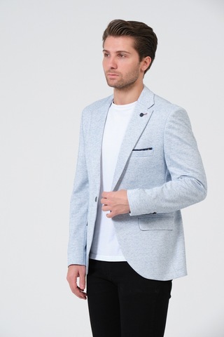 Bonesti Erkek Slim Fit Blazer Ceket Beyaz Mavi Noktalı