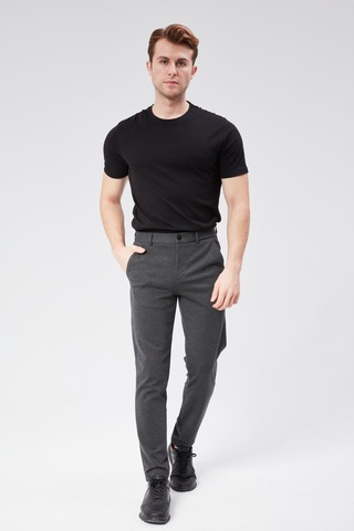 Erkek Beli Yarım Lastikli Arka Cep Fermuarlı Slim Fit Pantolon Antrasit Antrasit