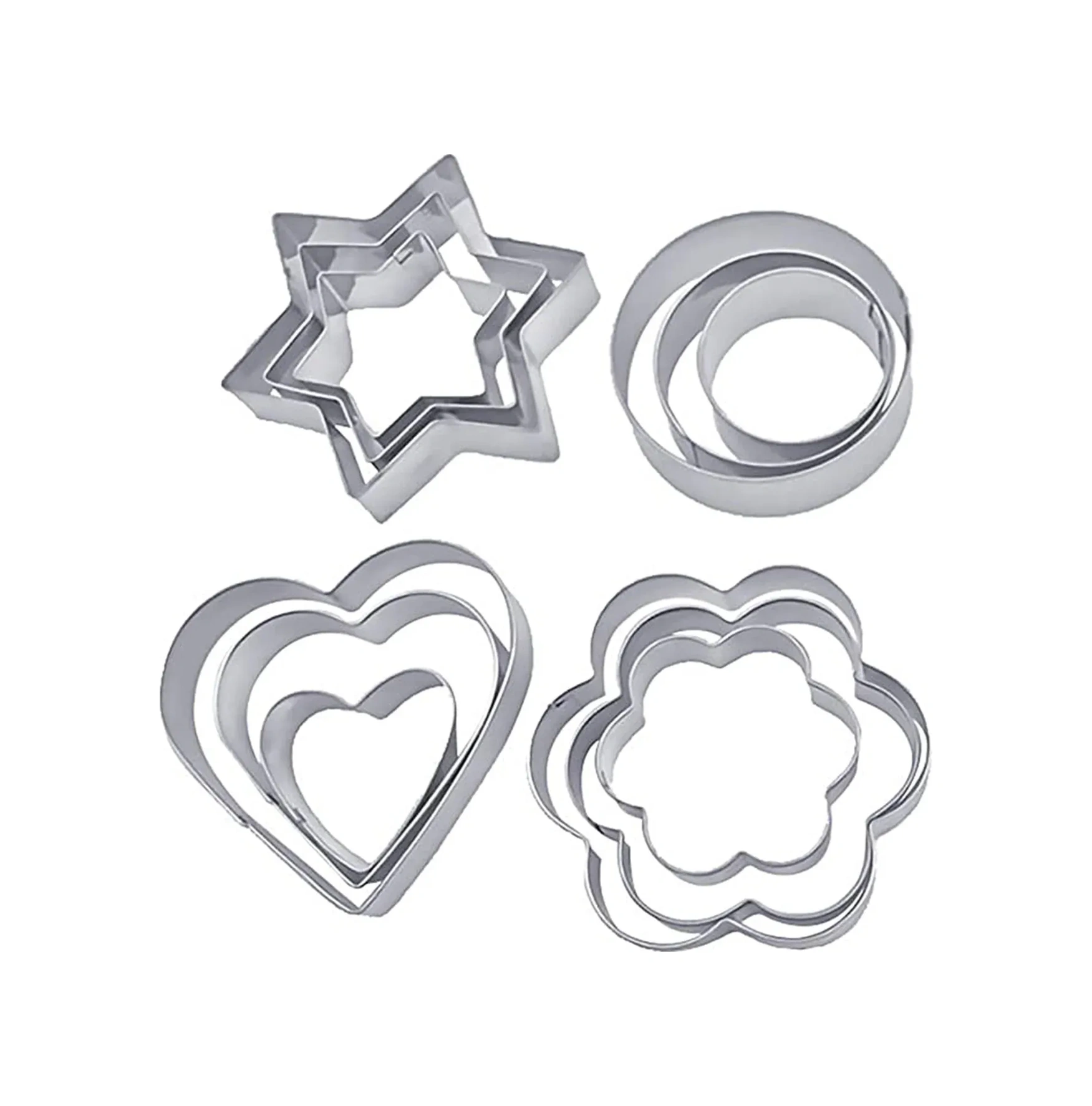 Yaleker 12'li Paslanmaz Çelik Pasta, Kurabiye Ve Tatlı Kesme Kalıpları - Yeniden Kullanılabilir, Dayanıklı Fırın Araç Seti Gümüş