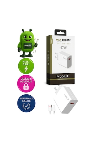 Mobilx 67 Watt Turbo Max Hızlı Şarj Aleti + Type C Usb Kablo