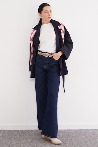 Fullamoda Pelerinli Kuşaklı Geniş Kol Oversize Trençkot Lacivert