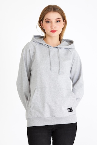 Comeor Kadın Gri Basic Kapüşonlu Regular Fit Rahat Sweatshirt 001