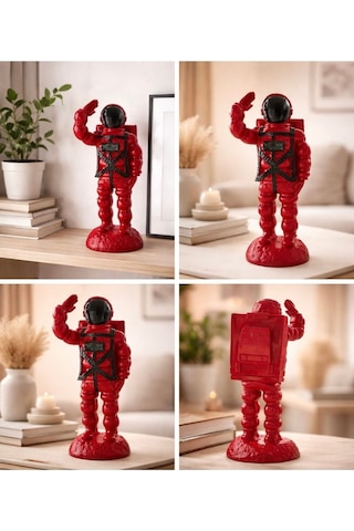 Kırmızı Astronot Dekoratif Biblo 34 Cm Modern Uzay Temalı Masa Ve Raf Süsü
