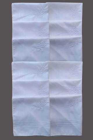 Elif Mira Çiçek İşlemeli Bayan Mendili 12 Adet 28x28 Cm 100 Pamuk Çok Renkli