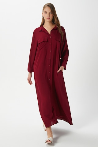Prive Kadın Plain Bordo %100 Viskon Maksi Boy Cepli Yazlık Uzun Elbise