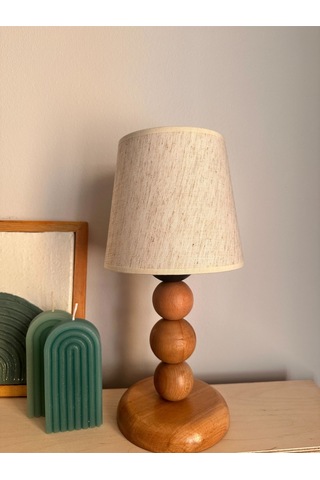 Bohem Ahşap Ayaklı Abajur - Beyaz Beyaz