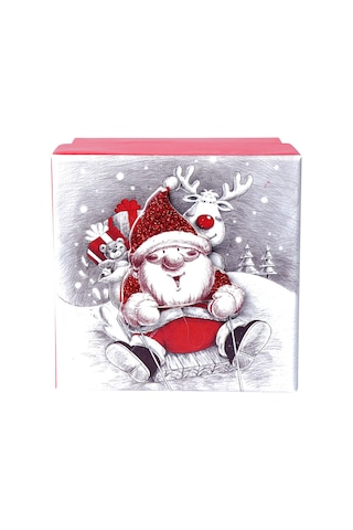 Yılbaşı Noel Baba Ve Geyik Motifli Hediye Kutusu 19x9 Cm