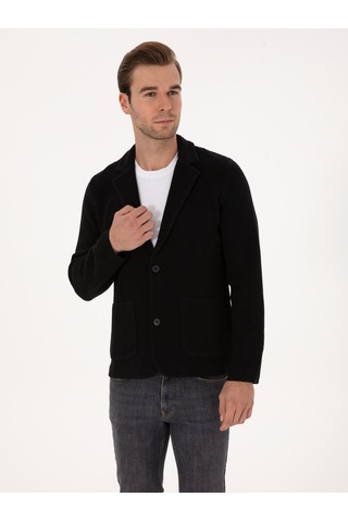 Cacharel Siyah Slim Fit Pamuk Karışımlı Triko Hırka