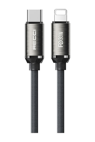 Recci Rs35cl Type-c To Lightning Pd 30w Örgü Tasarımlı Hızlı Şarj Özellikli Şarj Kablosu 1m Gri