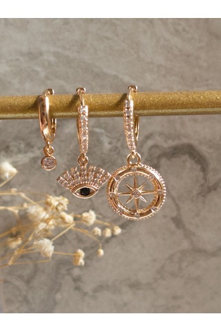 Çelik 3'lü Set Kadın Küpe-altın Ophelia Sevgiliye Hediye