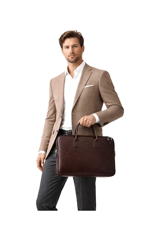 Ss 1446 Unisex 15.6 İnç Uyumlu Suni Deri Darbe Korumalı Laptop Ve Evrak Çantası Kahverengi
