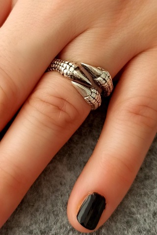 3 Tırnaklı Pençe Şekilli Kadın & Erkek Yüzük Gümüş Kaplama Ayarlanabilir El Yapımı Unisex Yüzük