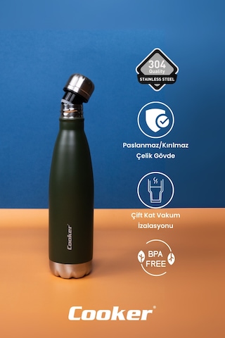 Cooker Hydrokeep 500 Ml Paslanmaz Çelik Şişe Termos Ckr2071 Haki