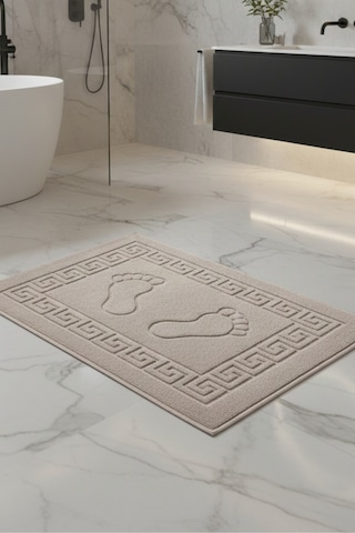 3'lü Ayak İzli Bukle Ayak Havlusu Seti 250 Gram - Paspas Banyo Seti 3 Adet Bej