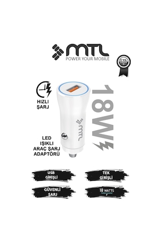 18w Qc 3.0 Hızlı Şarj Destekli Akım Korumalı Led Göstergeli Usb Araç Şarj Cihazı Mt 1812