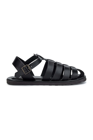 Sandals Factory Erkek Hakiki Deri Siyah Düz Sandalet 741 M5047 Erk Sndlt Y24 Black Siyah