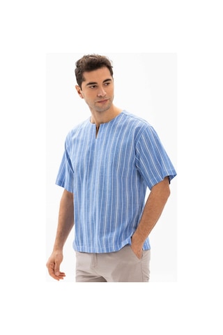 Kısa Kol Şile Bezi Bisiklet Yaka Erkek Yazlık Tshirt Mavi Beyaz Çizgili 3019-mavi Beyaz Çizgili Beyaz - Mavi