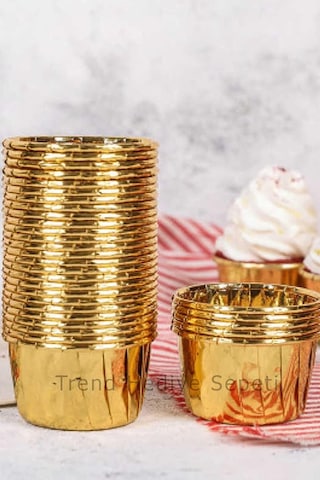 Trend Hediye Sepeti 25'li Gold Muffin Kek Kalıbı, Kek Kapsülü Cupcake Kalıbı, Airfryer Uyumlu Diğer