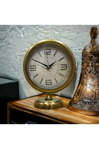 Eskitme Gold Metal Ofis Salon Otel Masa Saati 25*20 cm V2