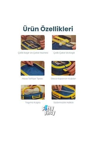 1650 Ml İki Kat Üç Bölme Paslanmaz Çelik Lunch Box Yeni Nesil Sefer Tası - Kaşık Ve Çatallı -6715 Lacivert