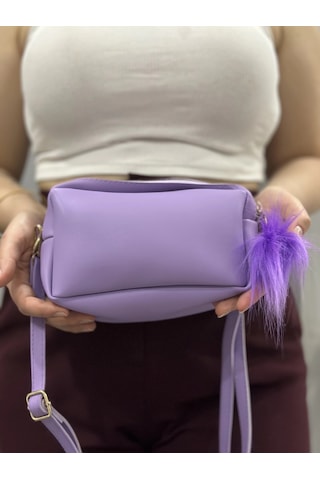 Biçomi Ponpon Mor Cilt Çanta Mor