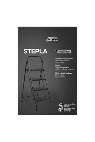 Perilla Stepla Katlanır Çelik Merdiven 4 Basamaklı Siyah Ev & Ofis Kullanımı 51404