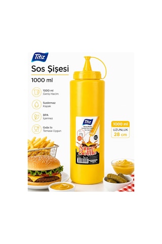 Titiz 1000 Ml Sos Şişesi Seti Sarı Kırmızı Şeffaf Sızdırmaz Kapaklı 1 Adet