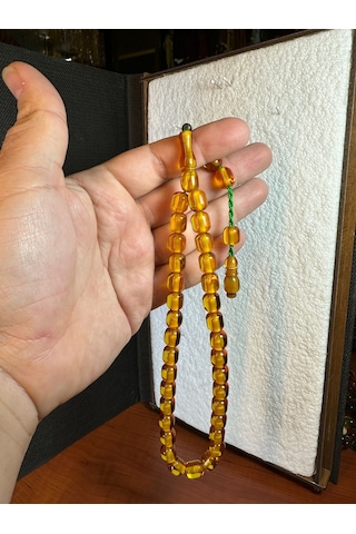 Sıkma Çubuk Kehribar Tesbih 6mm X 10mm Sarı Renk Kapsül Kesim 270