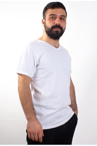 Twister Jeans 1827Bb Beyaz Büyük Beden V Yaka Erkek T-Shirt Beyaz