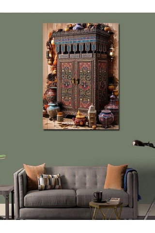 Kanvas Tablo Çini Desenli Dolap Ve Vazo 100cmx140cm