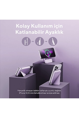Voltme Magpak 5000mah Magsafe Kablosuz 22.5w Taşınabilir Şarj Cihazı Lila