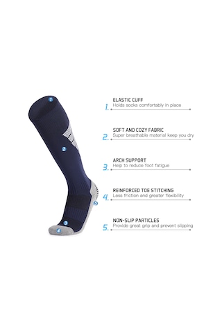 Folinda Uzun Bilek Futbol Çorabı - Nem Emici, Nemin Suyu Tutan, Kaymaz Altı - Lacivert M 35-39 Mavi