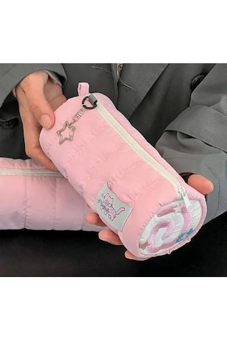 Fufu Narutomaki Y2k Rulo Pembe Kalemlik Pembe Kırtasiye Makyaj Düzenleyici Çanta Kalem Kutusu 124-Pembe
