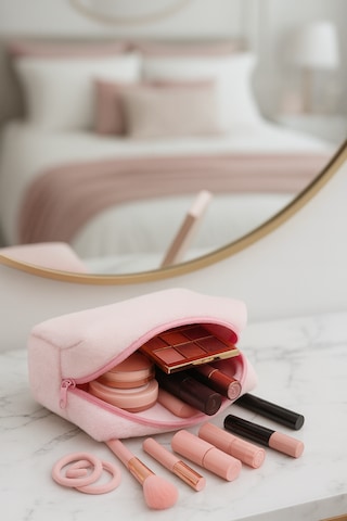 Peluş Yumuşacık Makyaj Çantası - Kozmetik Organizeri Pembe