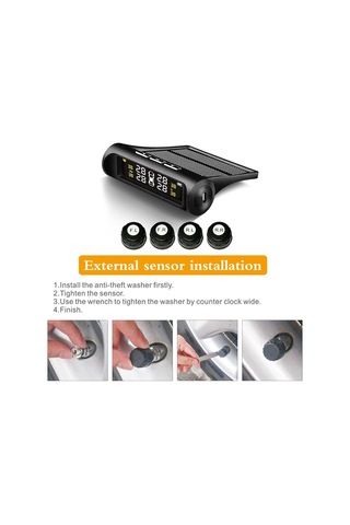 Araba Tpms Lastik Basıncı İzleme Sistemi İle 4 Harici Sensör Solar Şarj Hd Dijital Lcd Ekran Otomatik Alarm Sistemi