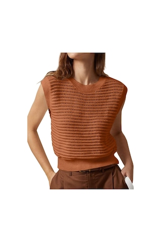 Youknitwear You Crochet Bisiklet Yaka Triko T-shirt Oranj