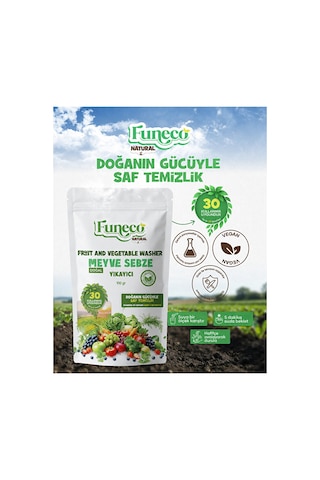Natural Meyve & Sebze Yıkayıcı 100g 30 Kullanımlık - Bitki Ve Mineral Bazlı Temizleyici Toz Beyaz