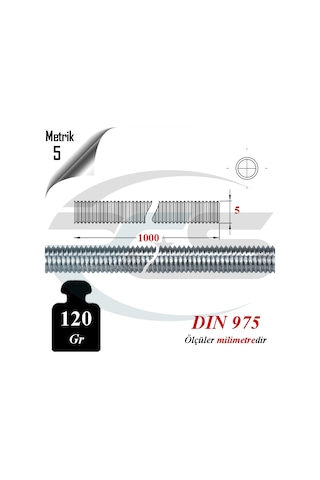 Paslanmaz Çelik Metrik 5 Gijon ( Inox A2 Saplama Tij ) 1 Mt. Boy