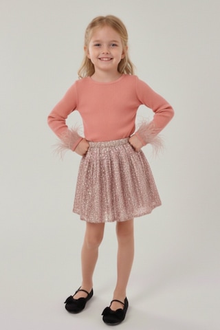 My Kids Wear Kız Çocuk Bayramlık Payet Etekli Takım 12537 Bej - Kahverengi