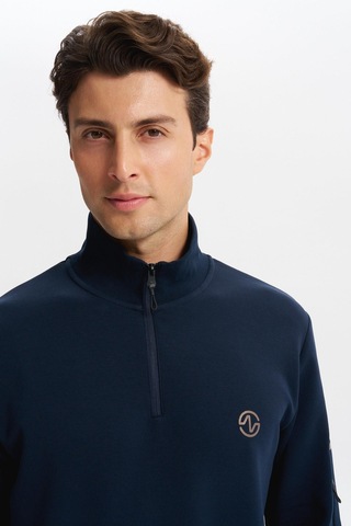 AR-MA Arma Erkek Slim Fit Dik Yaka Yarım Fermuar Pamuklu Sweatshirt Sol Kol Fermuar Cepli K30404685702 Lacivert