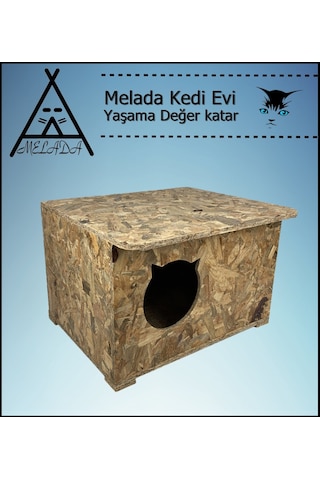Melada Kedi Evi Dış Ortam Uygun Ahşap Kedi Evi Osb 50x45x34 Cm