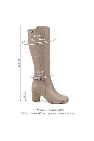Gönderi R Kadın Bej Fermuarlı Kalın Topuklu Hakiki Deri Çizme Gkzc13446501 Bej