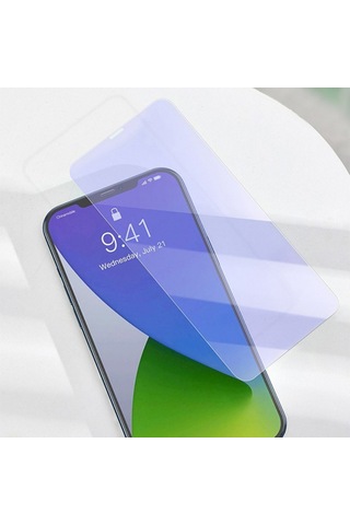 Baseus Apple Uyumlu   iPhone 12 Pro Max 6.7 0.3Mm Antiblue Light Tempered Cam Şeffaf