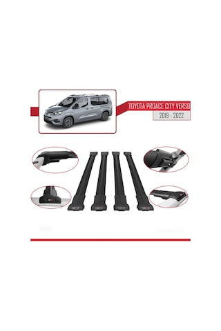 Toyota Proace City Verso 2019-2022 Arası İle Uyumlu Fly Model Ara Atkı Tavan Barı Siyah 4 Adet Bar