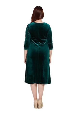 Nidya Moda Büyük Beden Dantel Kombinli Elbise-4078Ky Yeşil