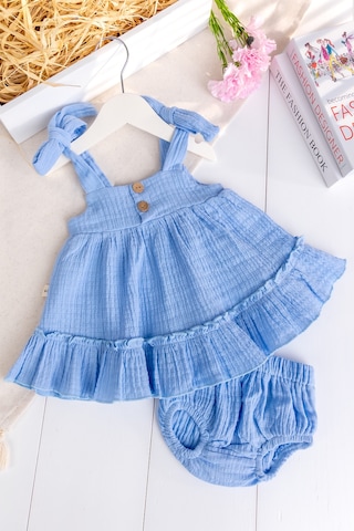 Babymod Müslin 100% Pamuk Askılı Yazlık Kız Bebek Elbise Mavi