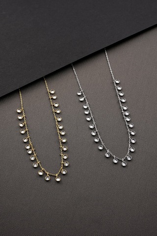 925 Ayar Gümüş Küçükten Büyüğe Sıralı Zirkon Taşlı Kolye Altın