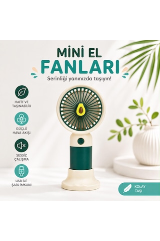 Meyve Figürlü Mini El Fanı 3 Renk Seçeneği Yeşil